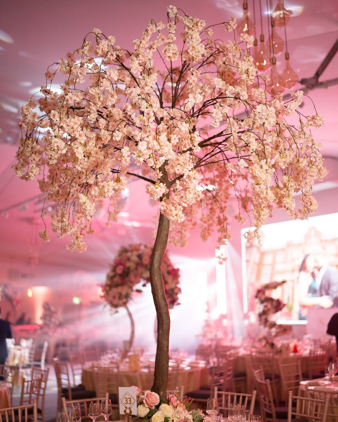 Pink cherry blossom centrepiece